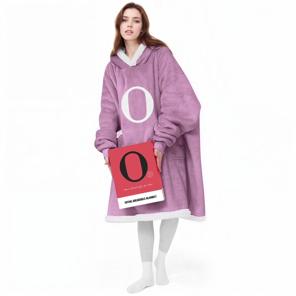 4741 Wearable Blanket Hoodie with Letter A-Z - Oversized Sweater Blanket